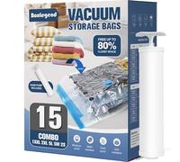 BoxLegend Sacchetti Sottovuoto Vestiti 15 Pezzi 1XXL/2XL/5L/5M/2S Buste Sottovuoto Sacchetti Salvaspazio Compressione Dello Spazio per Biancheria da Letto Piumone Cuscini Coperte Lenzuola, 1 Pompa