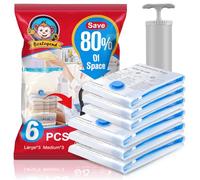 BoxLegend Sacchetti Sottovuoto Vestiti 6 Pezzi 3L+3M Buste Sottovuoto Sacchetti Salvaspazio per Biancheria da Letto Piumone Cuscini Contenere Coperte Vestiti Lenzuola Tende,1 Pompa Manuale