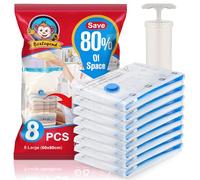 BoxLegend Sacchetti Sottovuoto Vestiti 8 Pezzi 80x60cm Sacco Sottovuoto Buste Sottovuoto Salvaspazio per Abbigliamento Piumini Biancheria da letto Peluche Giocattoli Cuscino Coperte 1 Pompa Manuale