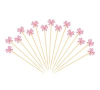 BOXOB 100pz Stecchini Cocktail Fiocco Rosa, 12,5cm Stuzzicadenti Coquette Bastoncini Mescolatori in Legno Alimenti Topper Cocktail Fiocco Spiedini Antipasto per Frutta Bevande Dessert Addio Nubilato