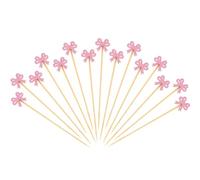 BOXOB 200pz Stecchini Cocktail Fiocco Rosa, 12,5cm Stuzzicadenti Coquette Bastoncini Mescolatori in Legno Alimenti Topper Cocktail Fiocco Spiedini Antipasto per Frutta Bevande Dessert Addio Nubilato