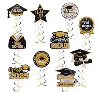 BOXOB 20pz Decorazioni Feste Laurea, Classe 2025 Spirali Sospese Congratulazioni Feste Laurea Decorazioni per Soffitto Ornamenti per università Forniture Feste Laurea (Oro, Nero)