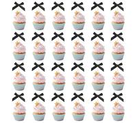 BOXOB 24pz Nero Decorazioni Cupcake Fiocco, Nastro Coquette Fiocco Torta Decorazione Carino Stecchino Cupcake Decorazioni Festa Compleanno per Addio al Nubilato Baby Shower Matrimonio Decorazione