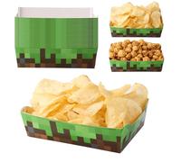 BOXOB 24pz Vassoi per Cibo Feste, Vassoi per Servire Cibo a Tema Miner Carta Marrone e Verde Impermeabile Antigrasso Snack Perfetti Feste e Decorazioni di Compleanno