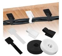 BOXOB 40pz Fasceztte Fermacavi con Velcro con 2 Rotoli di Cinghie di Estensione, Riutilizzabili Cinghie in Velcro per Cavi Organizer Cavi con Retro Adesivo per Casa e Ufficio (Bianco, Nero)
