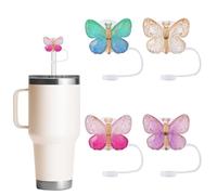 BOXOB 4pz Tappi per Cannuccia a Forma di Farfalla per Accessori Stanley Cup, Topper Cannuccia Glitterati Carini in Silicone per Tumbler 40 & 30oz 10mm Cannuccie