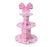 BOXOB Fiocco Supporto Cupcake Cartone Rosa, Coquette Supporto per Cupcake a 3 Livelli Carta Spessa Torre Cupcake Stand Decorazione per Espositori da Tavolo per Torte di Compleanno