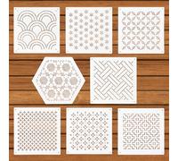 BOXOB Kit di 8 stencil Sashiko in plastica, Modello di Ricamo con Linee di Disegno Sashiko Geometrico per Quilting e Cucito a Mano