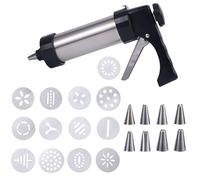 BOXOB Kit Pressa Biscotti Spritz Pasticceria, Acciaio Inox Pressa per Biscotti con 13 Dischi e 8 Beccucci Sac à Poche Accessori per Decorare Torte e Dessert Fai Da Te