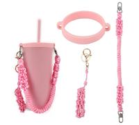 BOXOB Set di Cordini Paracord Intrecciati a Mano per Stanley Cup da 16-40 oz, Accessori Borraccia Portaborraccia Anti-Caduta con Gancio Staccabile per Donne Mamme e Ragazze (Rosa Shocking)