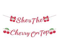 BOXOB Striscione She's The Cherry on Top, Striscioni Pre-Infilati a Tema Ciliegia Decorazioni per Addii Nubilatos Rossa per Feste di Addio Al Nubilato Addio Al Nubilato Compleanno