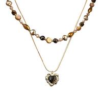 boxoon 2 collane a strati con ciondolo a forma di cuore da donna, catena cubana con perle finte e occhio di tigre, gioielli impilati di lunghezza regolabile, accessori alla moda per l'uso quotidiano