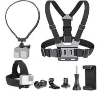 boxoon Kit di supporto per selfie per action camera 3 in 1, cinturino POV per petto e testa e staffa per appendere il collo, supporto per video vlog a mani libere, set compatibile con Hero, Insta360 e