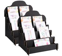 boxoon Porta carte, saluto a 4 livelli, design semplice per un facile accesso, conservazione e uso domestico, rack regolabile in legno per carte, 2 espositori per biglietti di auguri, organizer per