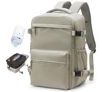 BOXSAM Zaino Sottovuoto Viaggio Con Pompa Zaino Esayjet 45x20x36 Aereo Bagaglio a Mano Borsa da Cabina per Donna Uomo Zaini 15.6 Pollici Porta PC Casual Impermeabile Daypack Marrone.