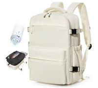 BOXSAM Zaino Sottovuoto Viaggio Con Pompa Zaino Esayjet 45x20x36 Aereo Bagaglio a Mano Borsa da Cabina per Donna Uomo Zaini 15.6 Pollici Porta PC Casual Impermeabile Daypack Beige.