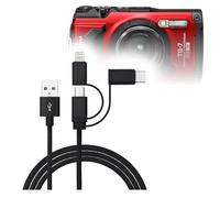 BoxWave Cavo compatibile con OM System Tough TG-7 - AllCharge 3-in-1 Cable - Jet Black