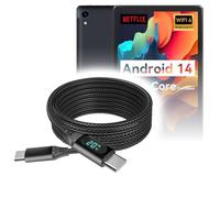 BoxWave Cavo compatibile con Urao Android Tablet (10,1") - Cavo PowerDisplay PD (1,8 m) - USB-C a USB-C (100W), LED Potenza Info Extra Lungo Nylon Intrecciato - Nero Jet