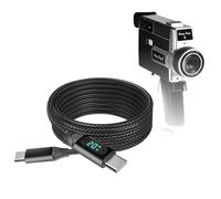 BoxWave Cavo compatibile con videoregistratore digitale Camp Snap CS-8 - Cavo PowerDisplay PD (1,8 m) - USB-C a USB-C (100W), informazioni sulla potenza del LED in nylon intrecciato extra lungo - Nero