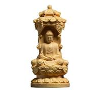 Boxwood Carving Amitabha Guanyin Bodhisattva Statue, Western Three Gods Solid Wood Home Ornament