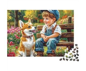 Boy And Dog Sitting Puzzle 1000 Pezzi Cartone Spesso Per Adolescenti 12-18, Puzzle Allenamento Mentale, Divertimento Vacanza, Regalo Anniversario Per Adolescenti 38x26cm/1000pcs