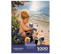 Boy Cat Beach Berry 1000 Pezzi Bundle Puzzle Coastal Kitten Joy Puzzle Cartone Extra Spesso - Preferito Dai Collezionisti, Relax Mentale, Pause Ufficio, Viaggio E Regali Festivi 70x50cm/1000pcs