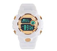 Boy Fashion - Orologio da uomo con display LCD, sportivo, con cronometro, in gomma, digitale, con data, analogico, per ragazzi, bianco, misura unica