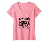 Boy Mom: Rumore con sporcizia su di Esso - Divertente maternità Citazione Maglietta con Collo a V, Donna, Rosa, M