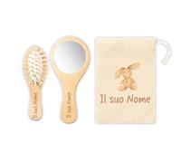 ''Boy'' Set Spazzola Neonato Personalizzato con coniglietto Spazzola Morbida e Specchio Personalizzati con Nome Legno Naturale Idea Regalo Natale Nascita Ser per la Cura del Bambino Bambina