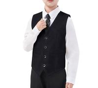 Boy Shirt 2026 Elegante Gilet Senza Maniche Per Ragazzi, Ideale Per Matrimoni, Feste E Spettacoli Di Cotone Basic Bianco T-shirt, Nero , 11-12 Anni