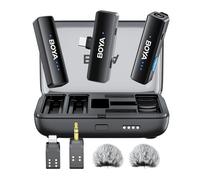 Boya BOYALINK - Microfono Lavalier senza fili 3 in 1, doppia clip su microfono a spina, durata 30H per iPhone Android fotocamera, cancellazione del rumore per registrazione audio video