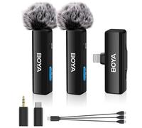BOYA BOYALINK - Microfono lavalier wireless A2 per iPhone/Android/fotocamera Vlogging, sistema all-in-one con doppio microfono e ingressi Lightning e USB-C per smartphone/DSLR YouTube Facebook Live