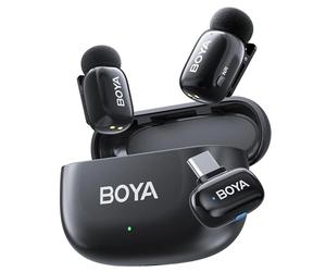 BOYA Boyamini Wireless Lavalier Microphone for Andriod USB C, Ultra mini microphone with AI voice switching, noise reduction and charging case, Metal clip on TikTok Content Creators