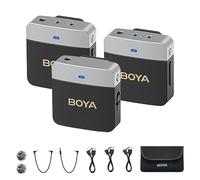 BOYA BY-M1V2 Microfono lavalier wireless per videocamera, cancellazione del rumore, doppio canale, batteria da 6 ore, MINI microfono a clip da bavero per videocamera, registrazione, vlog, 2 TX 1 RX