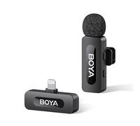 BOYA by-V1 - Microfoni wireless per iPhone e iPad con porta Lightning certificata MFi, portata 100 m, durata della batteria 9H, riduzione del rumore, mini microfono con clip sul bavero wireless per la