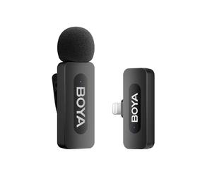 Boya by-V1 Wireless Lavalier Microphone Range, 100 m, compatibile con iPhone ipad, ideale per registrazione mobile, podcasting, e app social media come YouTube e TikTok