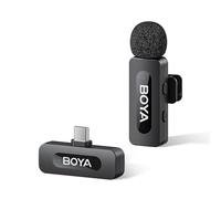 BOYA BY-V10 - Microfono senza fili per iPhone 15/16, Android, 48 KHz/16 bit, 9 batteria, cancellazione del rumore, microfono con cavo USB C, microfono a clip a 360° per registrazione video