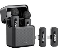 BOYA BY-V3 Combo Microfono Wireless per iPhone, Android, Mini Microfono Lavalier USB-C & Lightning, 36h, 9h TX, Cancellazione del rumore, Modalità Muto, Clip 360° Wireless per registrazioni video