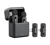BOYA BY-V3 - Microfono combinato wireless per iPhone, Android, mini microfono, 36 ore di utilizzo, ogni TX 9h, cancellazione del rumore, microfono lavalier portatile USB-C Lavalier, microfono da