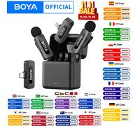 BOYA BY-V3 Wireless Lavalier Lapel Mirophone Microfono ricaricabile con cancellazione del rumore per iPhone Android Fotocamera Streaming live Vlogging