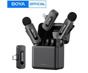 BOYA BY-V3 Wireless Lavalier Lapel Mirophone Microfono ricaricabile con cancellazione del rumore per iPhone Android Fotocamera Streaming live Vlogging