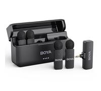 BOYA BY-V4 Microfono Wireless per Fotocamera, Uscita Mono a 4 Canali, Mini Microfono Senza Fili, Microphone Lavalier con Jack da 3,5 mm, Cancellazione del Rumore, Mic per Video Social, Streaming