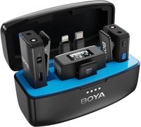 BOYA Lavalier - Microfono Wireless MIC per iPhone Android tipo C, fotocamera reflex digitale, registrazione integrata, portata 980 piedi, 10 ore di durata della batteria, doppio ricevitore, microfono