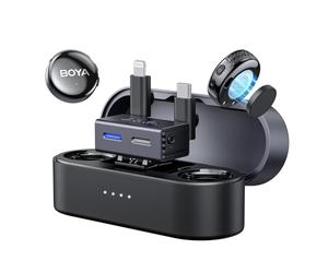 BOYA LINK 3 - Microfono lavalier wireless per iPhone/Android/fotocamera/PC, cancellazione del rumore AI, suono da studio 48 kHz/24 bit, batteria 30 h con custodia di ricarica, microfono di controllo