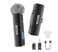 BOYA Link A1 (TX + RX) Upgarde microfono wireless, mini microfono da bavero con cancellazione del rumore per iPhone 15/16 Android/Tipo-C Smartphone Laptop, 9H durata, 300M Range, doppio canale