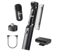 BOYA Magic 4 in 1 Trasformabile Mini Microfono Wireless, Lavalier/Manuale/Scrivania/Videocamera Microfono Lavalier per Camera/iPhone15/16/Android, Vlogging e Streaming(2TX+2RX)