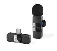 BOYA Microfono lavalier wireless per Android USB C Smartphone Tablet Mini bavero esterno Tipo C Microfono per iPhone 15 Microfono a clip per registrazione video Podcast YouTube Live Streaming