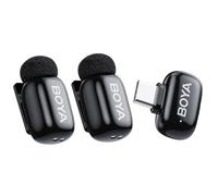 BOYA Mini microfoni lavalier wireless per Android con spina USB C, riduzione del rumore, durata della batteria 6 ore di 100 m, cambia voce AI per registrazione video intervista podcast (2TX+1RX