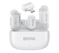BOYA Mini Microfono Wireless per iPhone Android, Microfono Lavalier Ultraleggero 5g con Lightning/USB-C Plug, Voice Change, Riduzione del Rumore, 30h, Microfoni Wireless professionali, Bianco