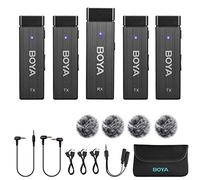 BOYA Sistema microfono Lavalier wireless 4 canali BY-W4 2.4G Revers 4 trasmettitori e ricevitore per DSLR, videocamera, Smartphones, Intervista, Vlog, Video, YouTube